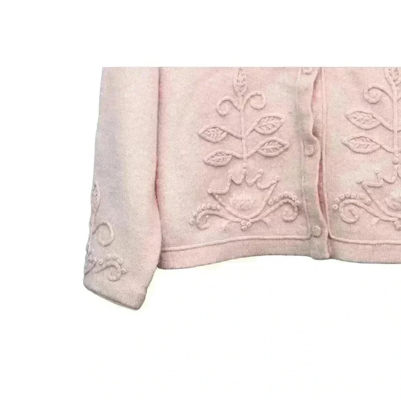 Coldwater Creek Cardigan Sweater Sz Medium 100% Wool Pink Embroidered Oversized - Picture 4 of 11